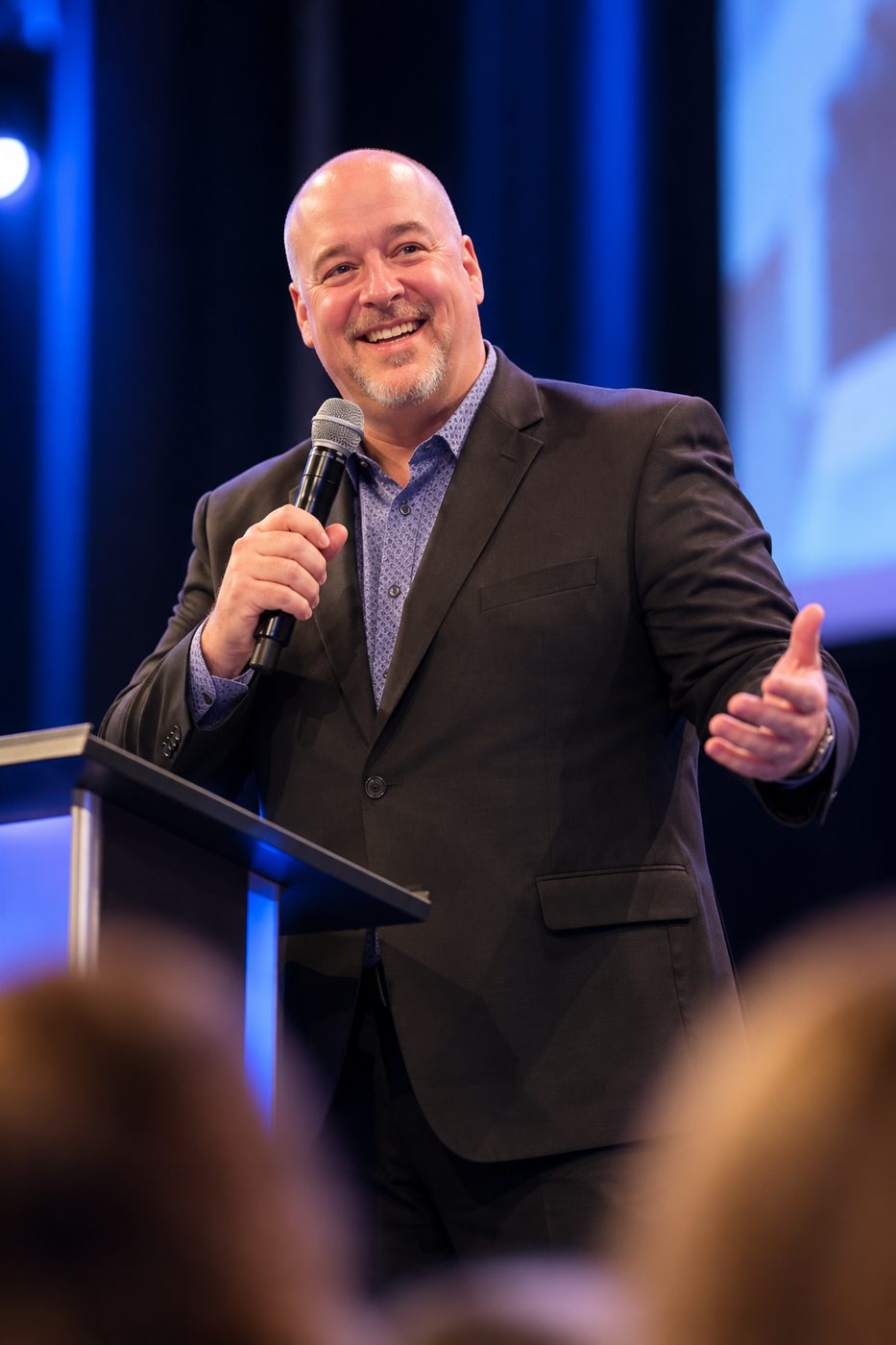 Carl Michaud au lutrin lors d'un congrès